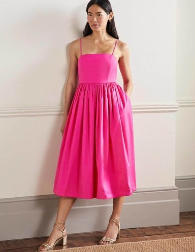 Boden Emily Strapless Midi Dress Pink / vibrant spaghetti strap fit and flare dresses / cotton summer fashion
