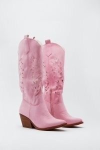 NASTY GAL Faux Suede Lazer Cut Western Boots Pink ~ bubblegum coloured cowboy boots