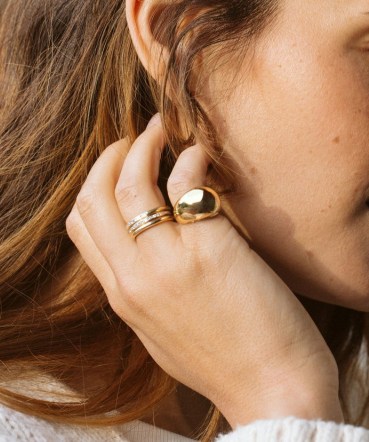 JENNI KAYNE Felix Dome Ring ~ women’s14k solid gold pinky rings ~ stylish contemporary jewelry - flipped