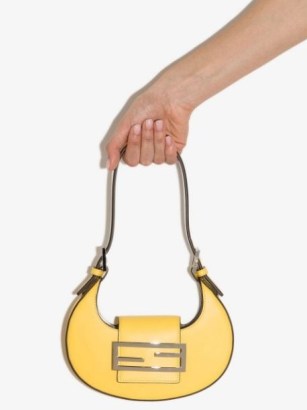 Fendi mini Cookie shoulder bag in lemon yellow – small luxe handbags – curved shaped bags - flipped