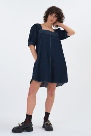 ALIGNE FRANCOISE SQUARE NECK SHIFT DRESS DARK INDIGO | women’s organic cotton denim mini dresses
