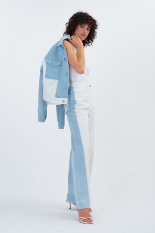 ALIGNE FREDA PATCHWORK HIGH WAIST JEAN | women’s light blue and white panel jeans | womens colour block denim clothes | casual organic cotton fashion - flipped