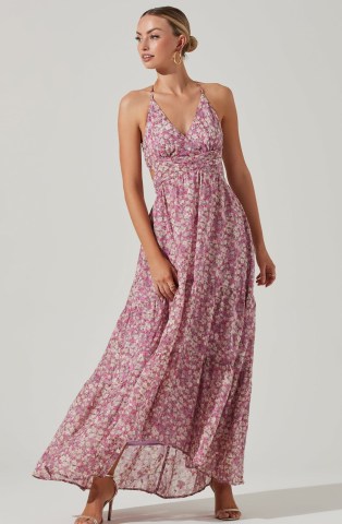 ASTR THE LABEL FROLIC FLORAL CUTOUT MAXI DRESS PINK DITSY ~ floaty spaghetti strap cut out detail event dresses ~ summer occasion fashion ~ feminine garden party clothes
