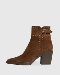 PAIGE Giselle Boot Cocoa Suede ~ women’s brown studded western style block heel ankle boots