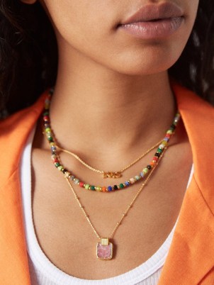 MISSOMA Lena rhodochrosite & 18kt gold-vermeil necklace ~ pink crystal pendant necklaces ~ luxe style pendants