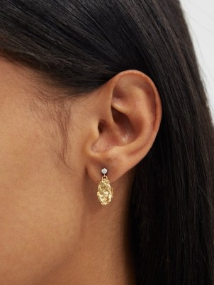 ĀZLEE Petit Nugget diamond & 18kt gold earrings / luxe drops / textured fine jewellery - flipped