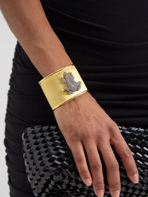 BEGUM KHAN Prince Frog crystal & 24kt gold-plated cuff ~ statement cuffs ~ frogs on designer jewellery - flipped