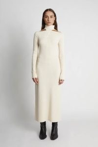 CAMILLA AND MARC C&M Gray Rib Knit Dress in Cream – chic long sleeve high neck cut out detail dresses