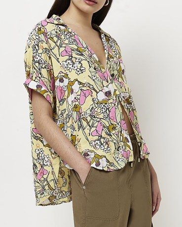 RIVER ISLAND GREEN FLORAL SQUIN SHIRT ~ women’s printed sequinned shirts - flipped