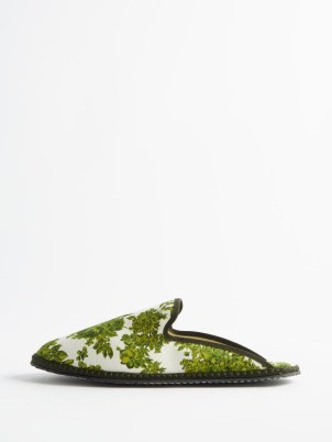 VIBI VENEZIA Foliage cotton slippers | women’s green floral flats - flipped