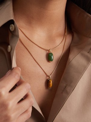 FERNANDO JORGE Oblong nephrite jade & 18kt gold necklace – green stone pendant necklaces – luxe layered jewellery – oblong pendants - flipped