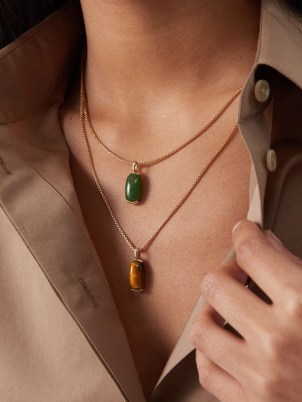 FERNANDO JORGE Oblong nephrite jade & 18kt gold necklace – green stone pendant necklaces – luxe layered jewellery – oblong pendants