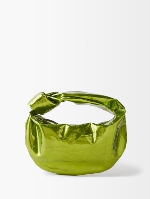 BOTTEGA VENETA Jodie mini metallic-leather bag ~ small green crushed patent leather bags ~ luxe mini handbags - flipped