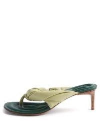 JACQUEMUS Mari twisted-strap leather mules ~ chic tonal green toe post mule sandals ~ stylish French footwear