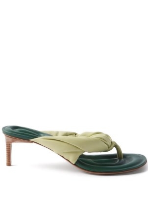JACQUEMUS Mari twisted-strap leather mules ~ chic tonal green toe post mule sandals ~ stylish French footwear - flipped