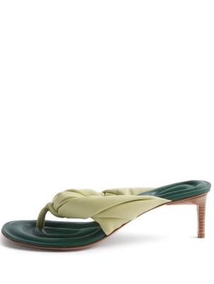 JACQUEMUS Mari twisted-strap leather mules ~ chic tonal green toe post mule sandals ~ stylish French footwear