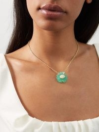 IRENE NEUWIRTH Tropical Flower opal, chrysoprase & gold necklace / green floral pendant necklaces / luxe jewellery