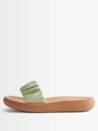 ANCIENT GREEK SANDALS Scrunchie Taygete leather sandals | green ruched strap summer shoes