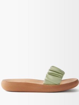 ANCIENT GREEK SANDALS Scrunchie Taygete leather sandals | green ruched strap summer shoes - flipped