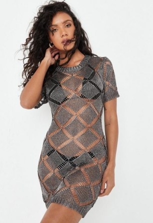 Missguided grey diamond crochet knit mini dress | knitted beachwear | semi sheer beach cover ups | poolside dresses - flipped