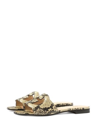 Gucci logo-cut out leather sandals / neutral snake print leather slip on sandal / FARFETCH - flipped