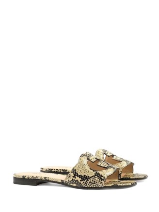 Gucci logo-cut out leather sandals / neutral snake print leather slip on sandal / FARFETCH