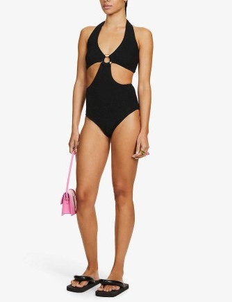 HUNZA G Ursula keyhole swimsuit – chic black cut out halterneck swimsuits – halter neck swimwear