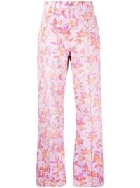 Isabel Marant floral-print straight-leg trousers / women’s pink cotton summer trousers / flower prints