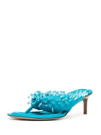 Jacquemus bead-embellished open-toe mules sky blue – luxe leather beaded mule sandals – chic toe post summer occasion shoes