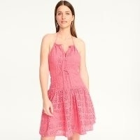 J.CREW Anguilla mini halter dress in eyelet Dark Flamingo ~ pink halterneck fit and flare dresses
