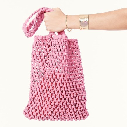 J.CREW Cadiz hand-knotted rope tote in Tea Rose ~ pink cotton cord summer bags - flipped