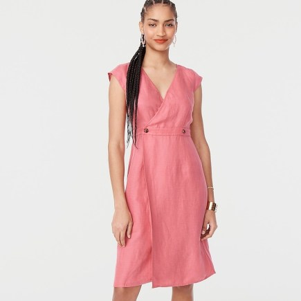 J.CREW Linen-cupro sheath dress Dark Flamingo ~ pink cap sleeve dresses - flipped