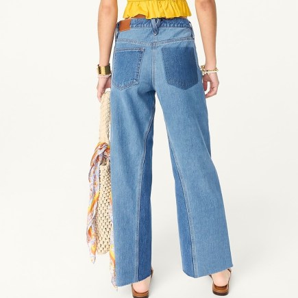 J.CREW New slim wide-leg jean in Medium Indigo Patchwork wash | women’s blue tonal jeans | two toned denim fashion - flipped