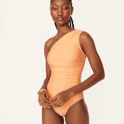 J.CREW Ruched one-shoulder one-piece Bright Cantaloupe / orange asymmetric swimsuit / elegant swimwear - flipped