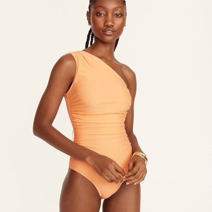 J.CREW Ruched one-shoulder one-piece Bright Cantaloupe / orange asymmetric swimsuit / elegant swimwear