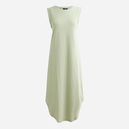 J.CREW Slub cotton midi tank dress – light green sleeveless curved hem cotton dresses – casual loose fit summer fashion