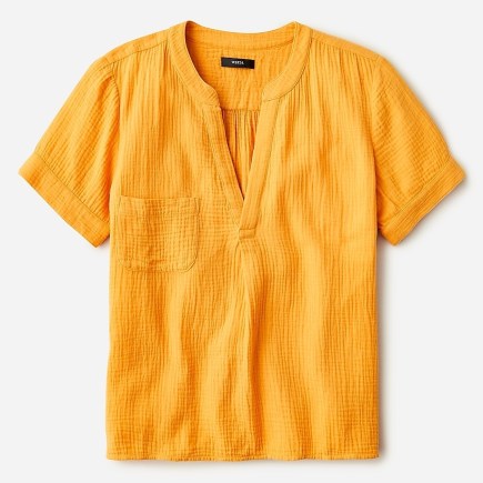 J.CREW V-neck soft gauze popover Warm Marigold / womens orange short sleeve tops - flipped