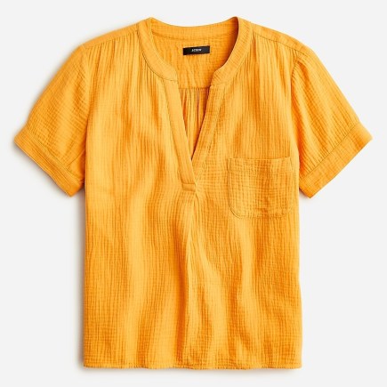 J.CREW V-neck soft gauze popover Warm Marigold / womens orange short sleeve tops