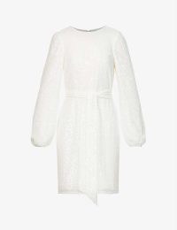 JENNY YOO Angie sequin-embellished woven mini dress – white sequinned tie waist dresses – glamorous luxe style evening occasion clothes