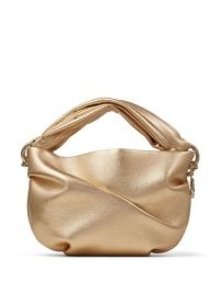 Jimmy Choo Bonny leather tote bag / luxe metallic gold grab handle bags / glamorous chain shoulder strap handbags