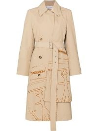 JW Anderson logo-print trench coat | women’s printed beige coats | FARFETCH womens designer outerwear | belted waist