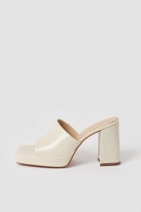 KAREN MILLEN Leather Square Toe Platform Mule Off White / chunky block heel mules / summer platform sandals