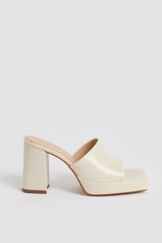 KAREN MILLEN Leather Square Toe Platform Mule Off White / chunky block heel mules / summer platform sandals - flipped