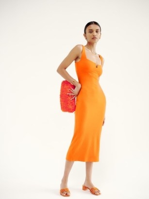 REFORMATION Lillee Knit Dress in Citrus / orange tank shoulder strap dresses - flipped