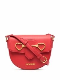 Love Moschino heart-plaque crossbody bag – red saddle bags – designer cross body with gold-tone hardware hearts – FARFETCH handbags