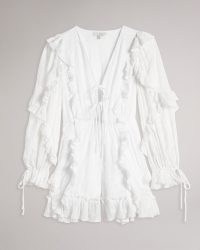 TED BAKER Lussa Puffball Sleeve Playsuit | white romantic ruffled tie detail playsuits | romance inspired fashion
