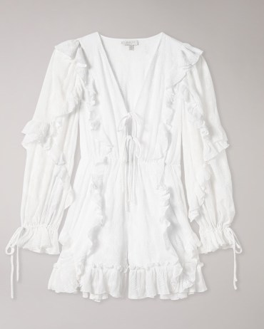 TED BAKER Lussa Puffball Sleeve Playsuit | white romantic ruffled tie detail playsuits | romance inspired fashion - flipped