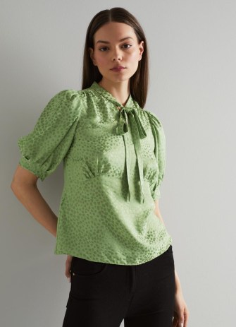 L.K. BENNETT Marceau Pistachio Silk Blouse ~ green luxe vintage style blouses - flipped