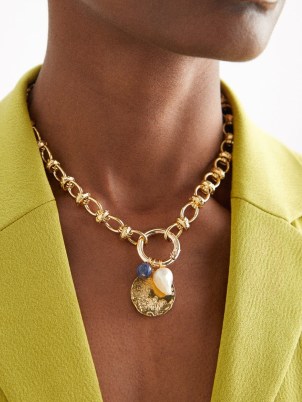 BY ALONA Sky sapphire, pearl & 18kt gold-plated necklace ~ chunky chain pendant necklaces ~ statement fashion jewellery - flipped
