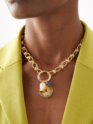 BY ALONA Sky sapphire, pearl & 18kt gold-plated necklace ~ chunky chain pendant necklaces ~ statement fashion jewellery